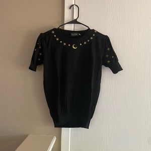 Pinup style black embroidered sweater size 12/14